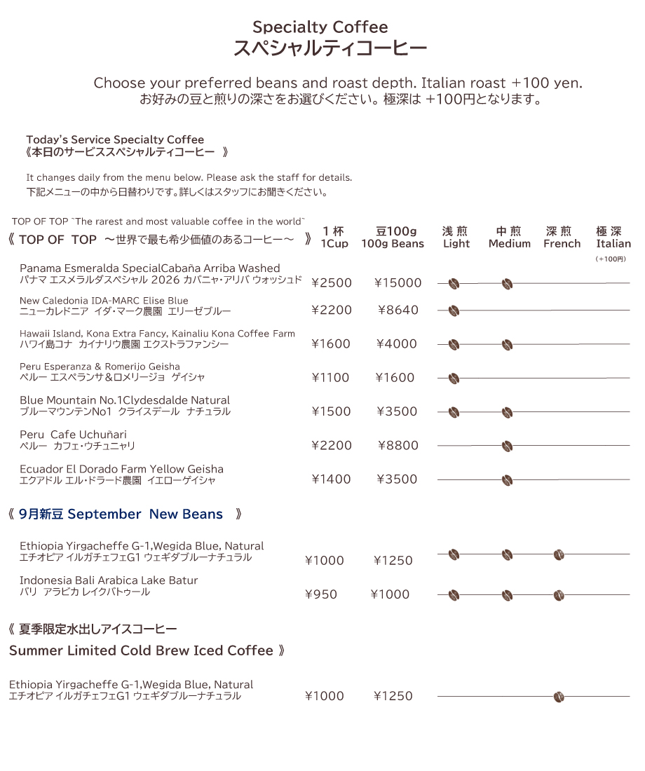 ストレートコーヒーメニュー1